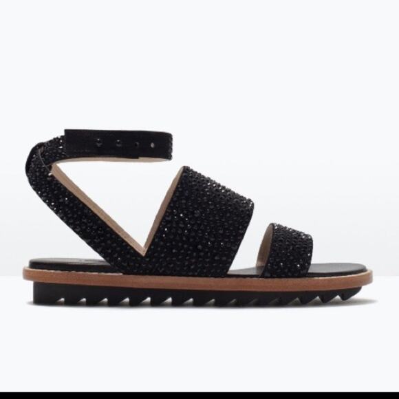 Zara chunky lugged soul ankle strap rhinestone flats 38 - Picture 2 of 9